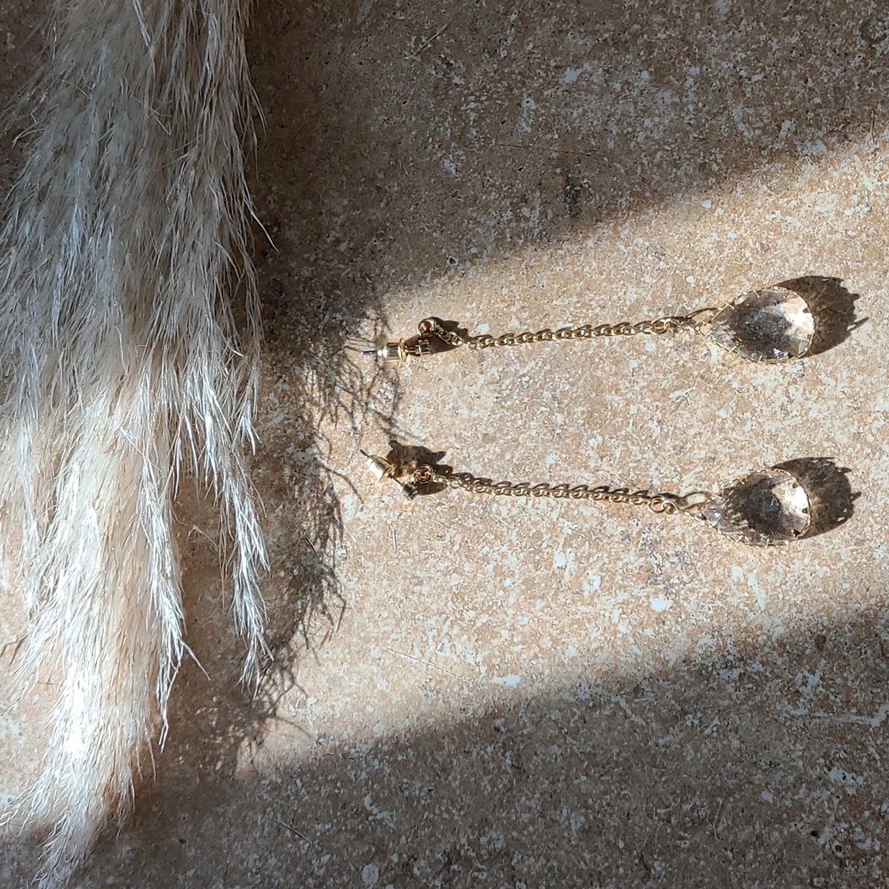 Bhldn tear drop asymmetrical crystal earrings